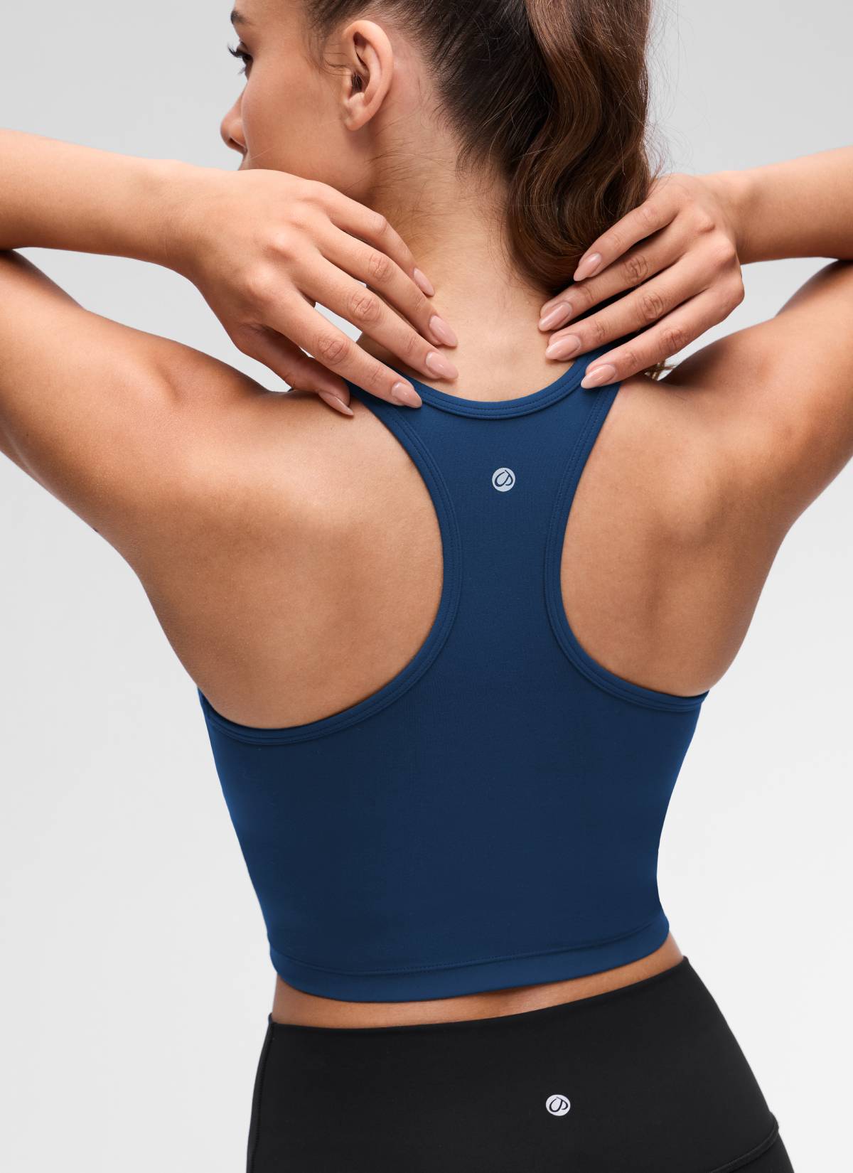 CRZ YOGA Women's Yoga Low support Butterluxe Scoop Neck Bra Y-Back French Navy @model_info:Maria