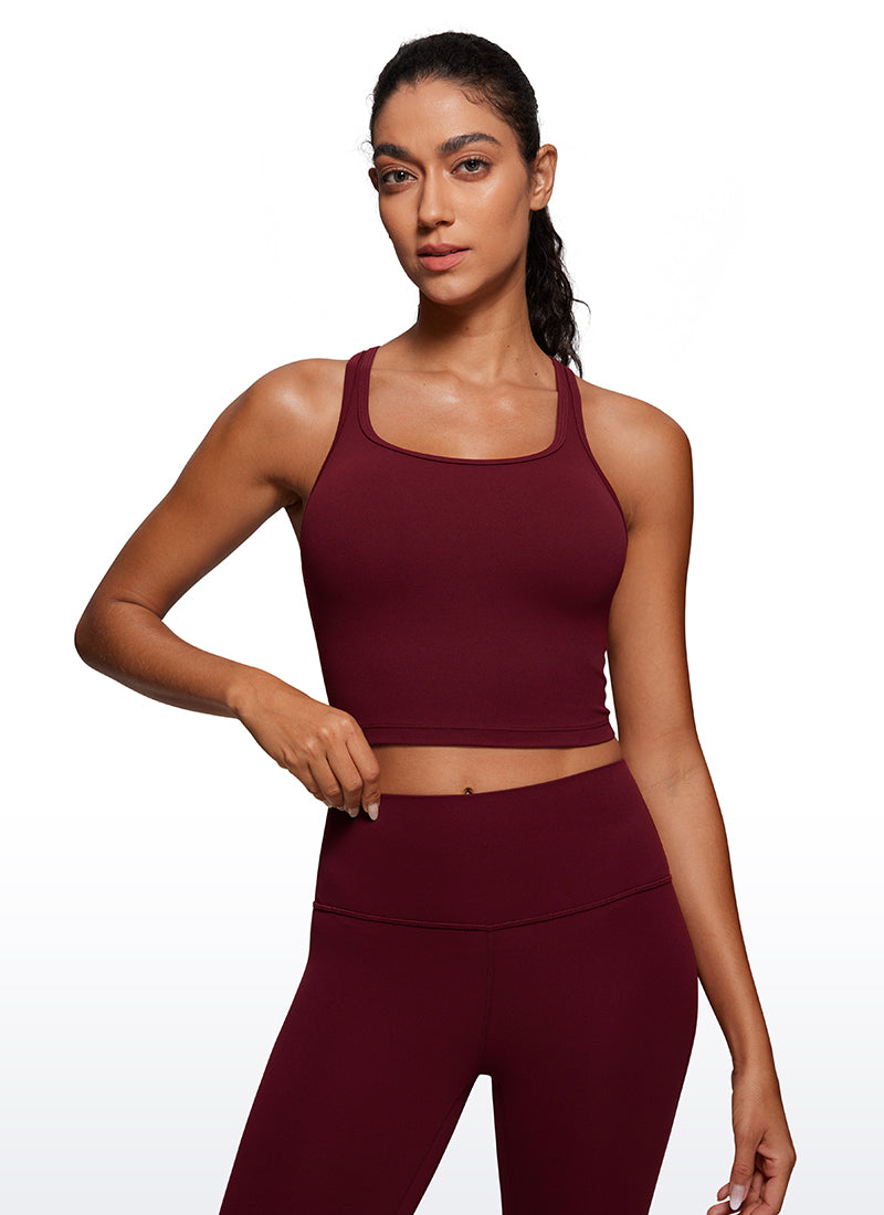 CRZ YOGA Women's Yoga Low support Butterluxe Scoop Neck Bra Y-Back Red Merlot
