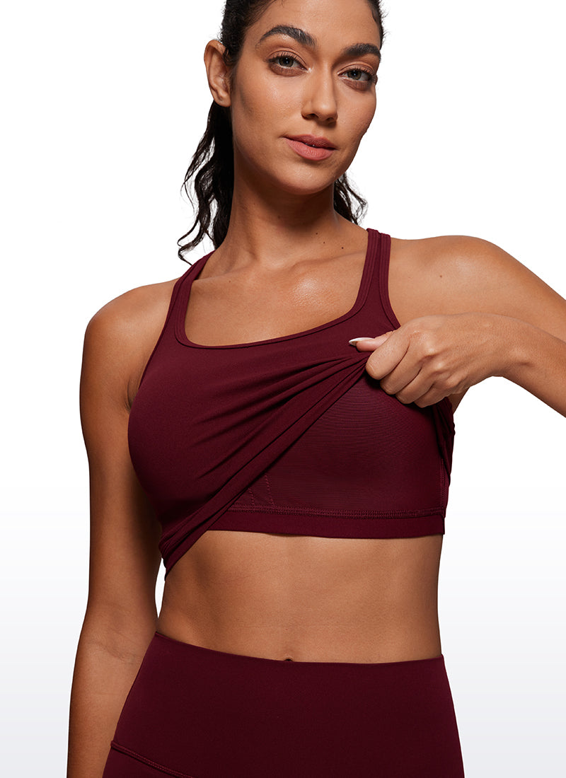 CRZ YOGA Women's Yoga Low support Butterluxe Scoop Neck Bra Y-Back Deep Red