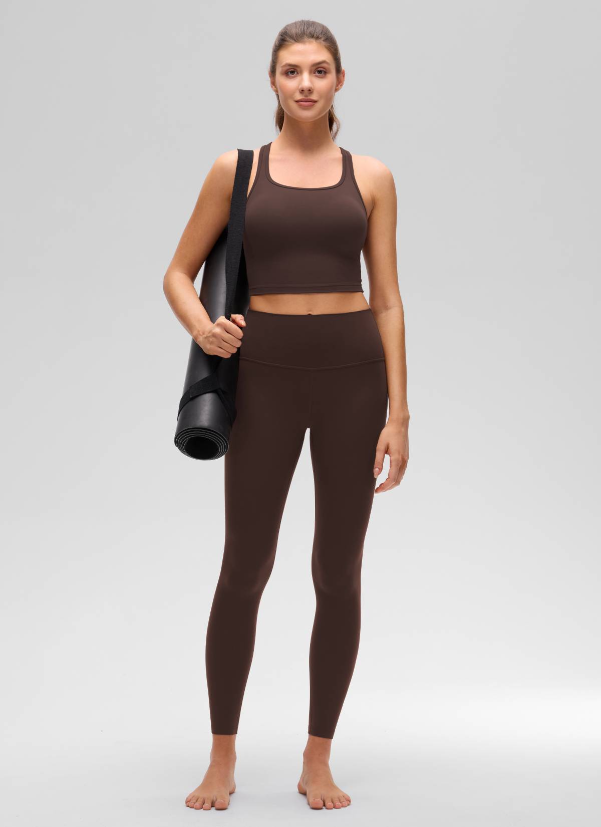 CRZ YOGA Women's Yoga Low support Butterluxe Scoop Neck Bra Y-Back Hot Fudge Brown @model_info:Gelya