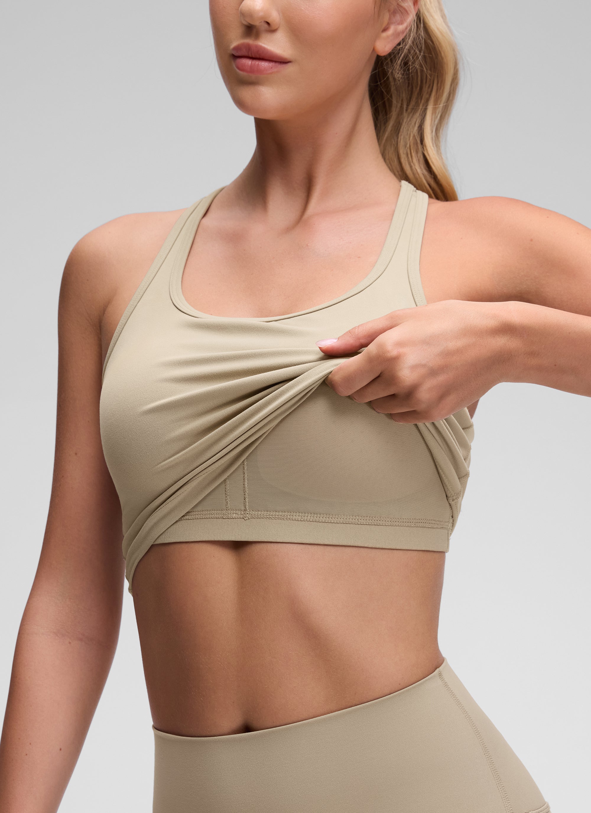 CRZ YOGA Women's Yoga Low support Butterluxe Scoop Neck Bra Y-Back Oak