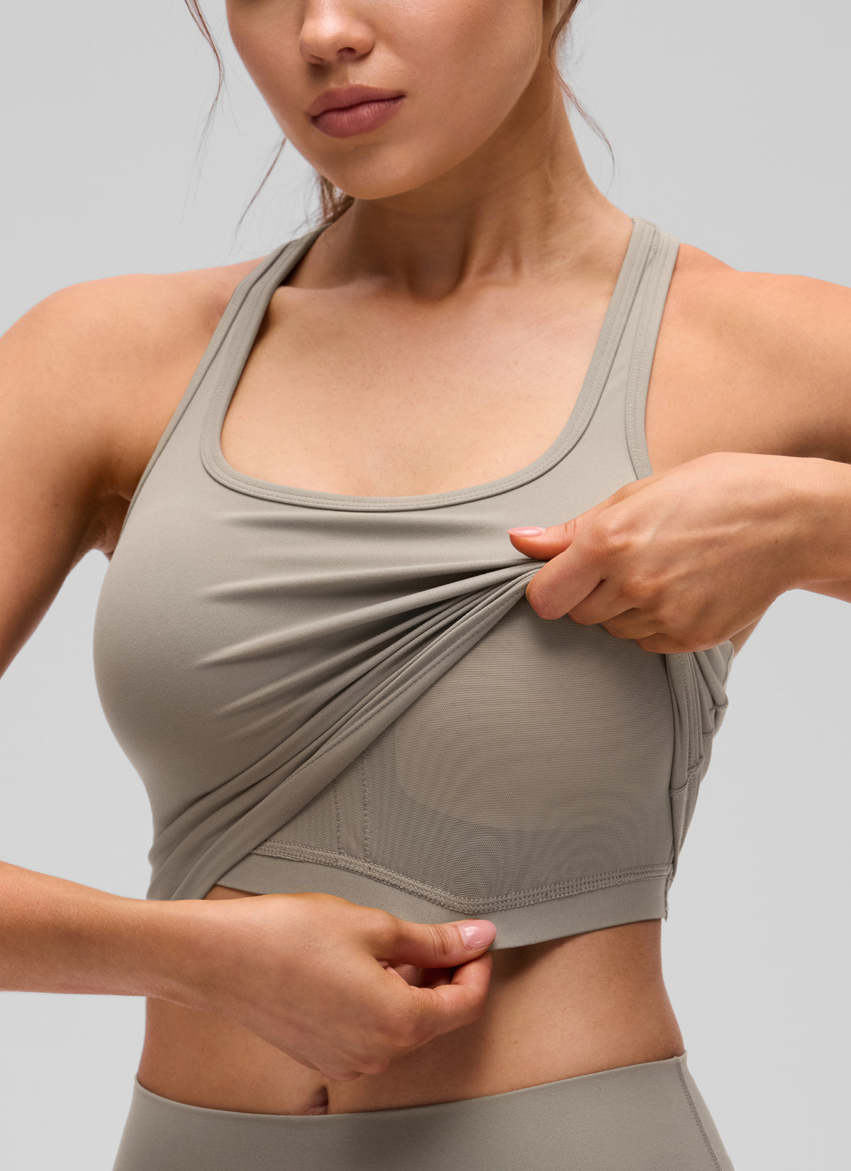 CRZ YOGA Women's Yoga Low support Butterluxe Scoop Neck Bra Y-Back Warm Ash Grey @model_info:V