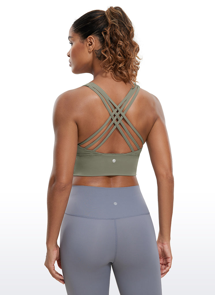 CRZ YOGA Women's Train Medium Support Nakedfeel Longline Bra Strappy Deep Red