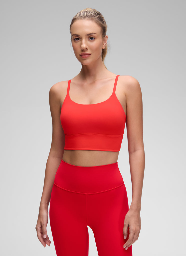 CRZ YOGA Women's Yoga Light Support Longline Bra Adjustable Straps Deep Red