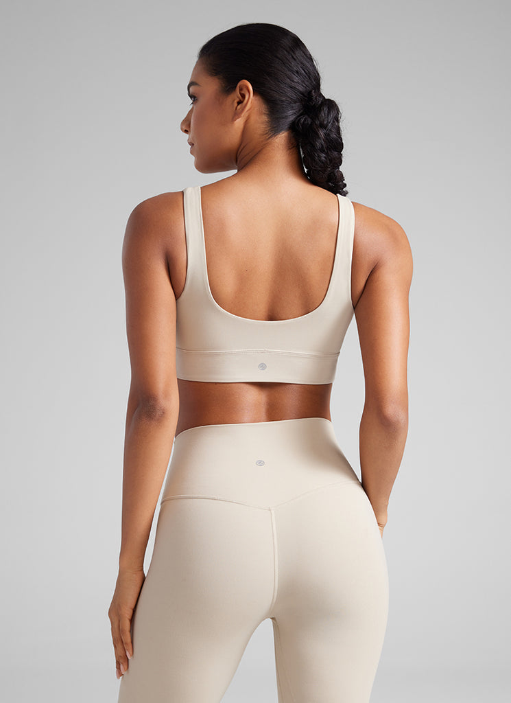 CRZ YOGA Women's Yoga Low Support Butterluxe Sport Bra U Back Longline Mojave Tan