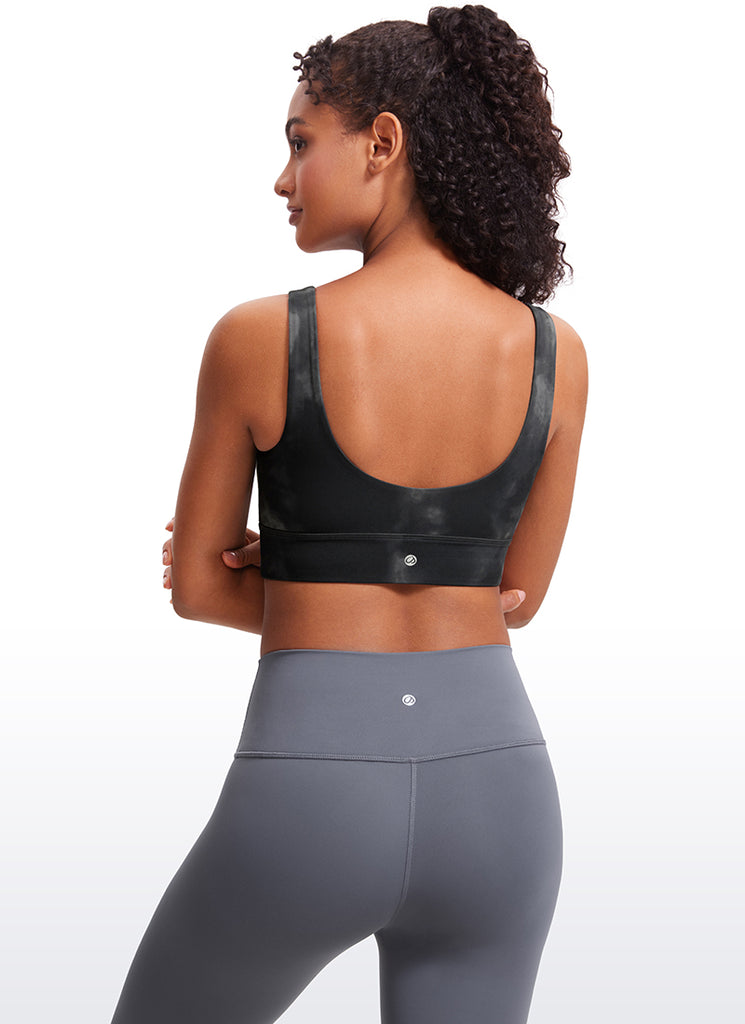 CRZ YOGA Women's Yoga Low Support Butterluxe Sport Bra U Back Longline Grey Tie Dye Flowers