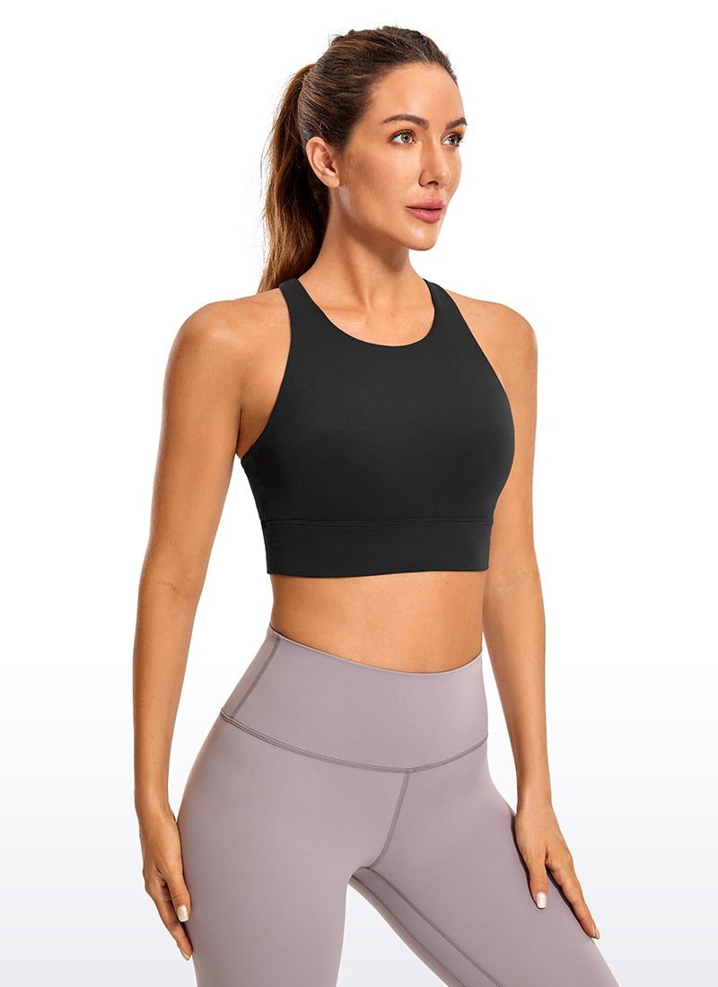 CRZ YOGA Women's Training Medium Support Butterluxe Bra Strappy back Grey Sage