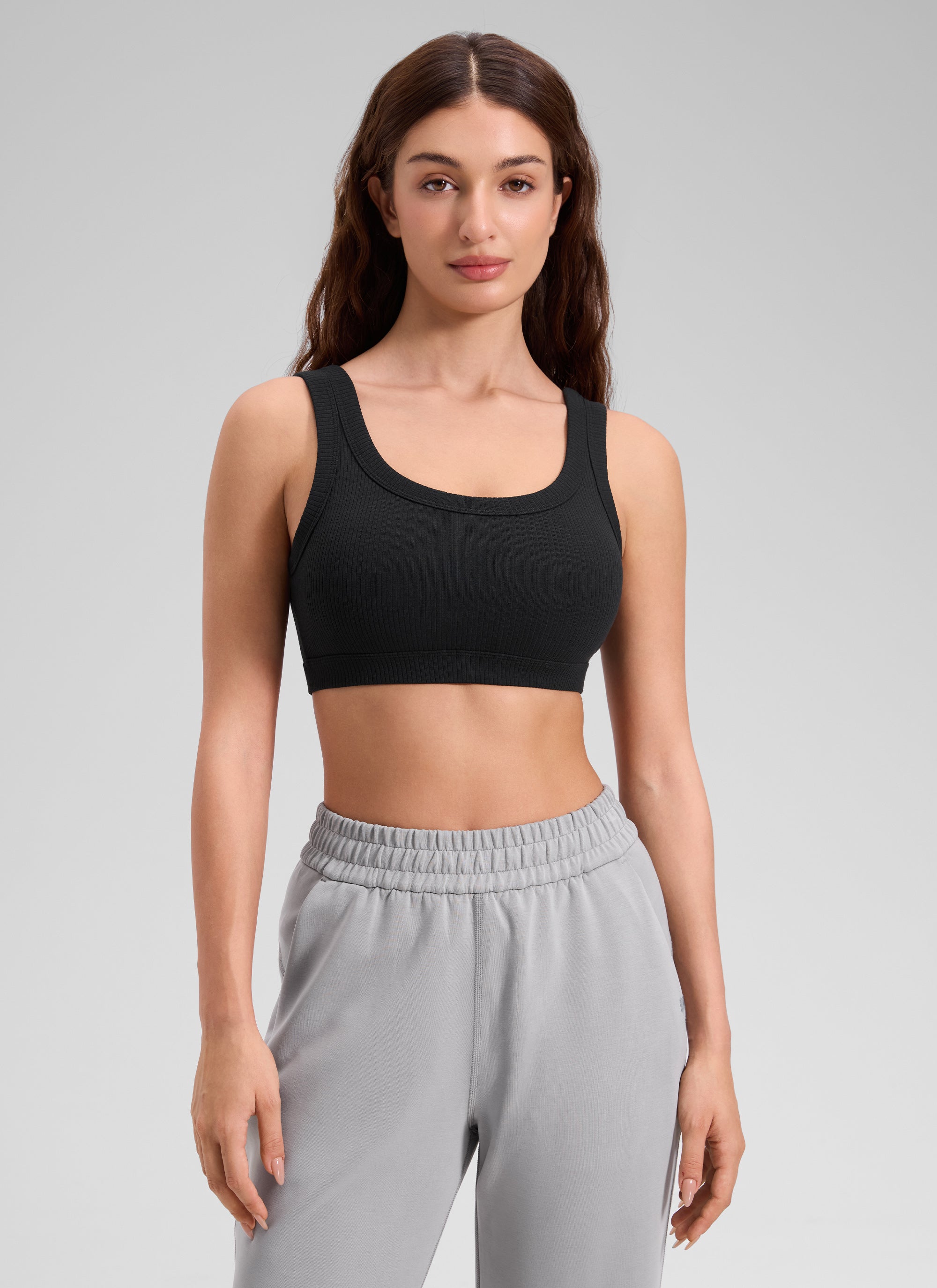 CRZ YOGA Women U Back Wireless Medium Impact Ribbed Sports Bras Black