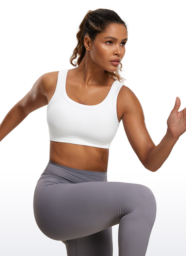 CRZ YOGA Women U Back Wireless Medium Impact Ribbed Sports Bras White