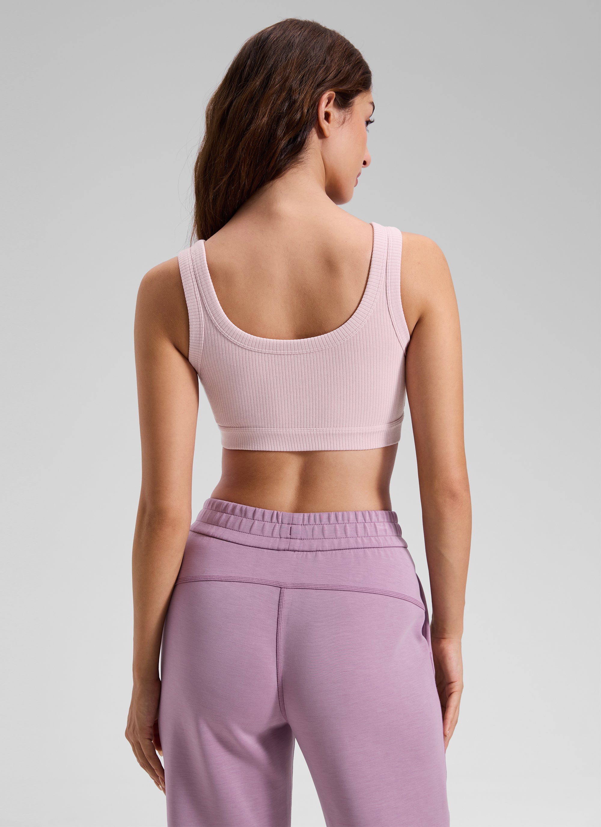 CRZ YOGA Women U Back Wireless Medium Impact Ribbed Sports Bras Pink Haze