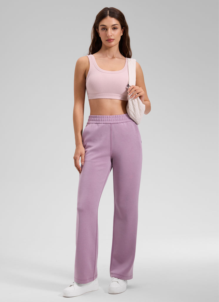 CRZ YOGA Women U Back Wireless Medium Impact Ribbed Sports Bras Pink Haze