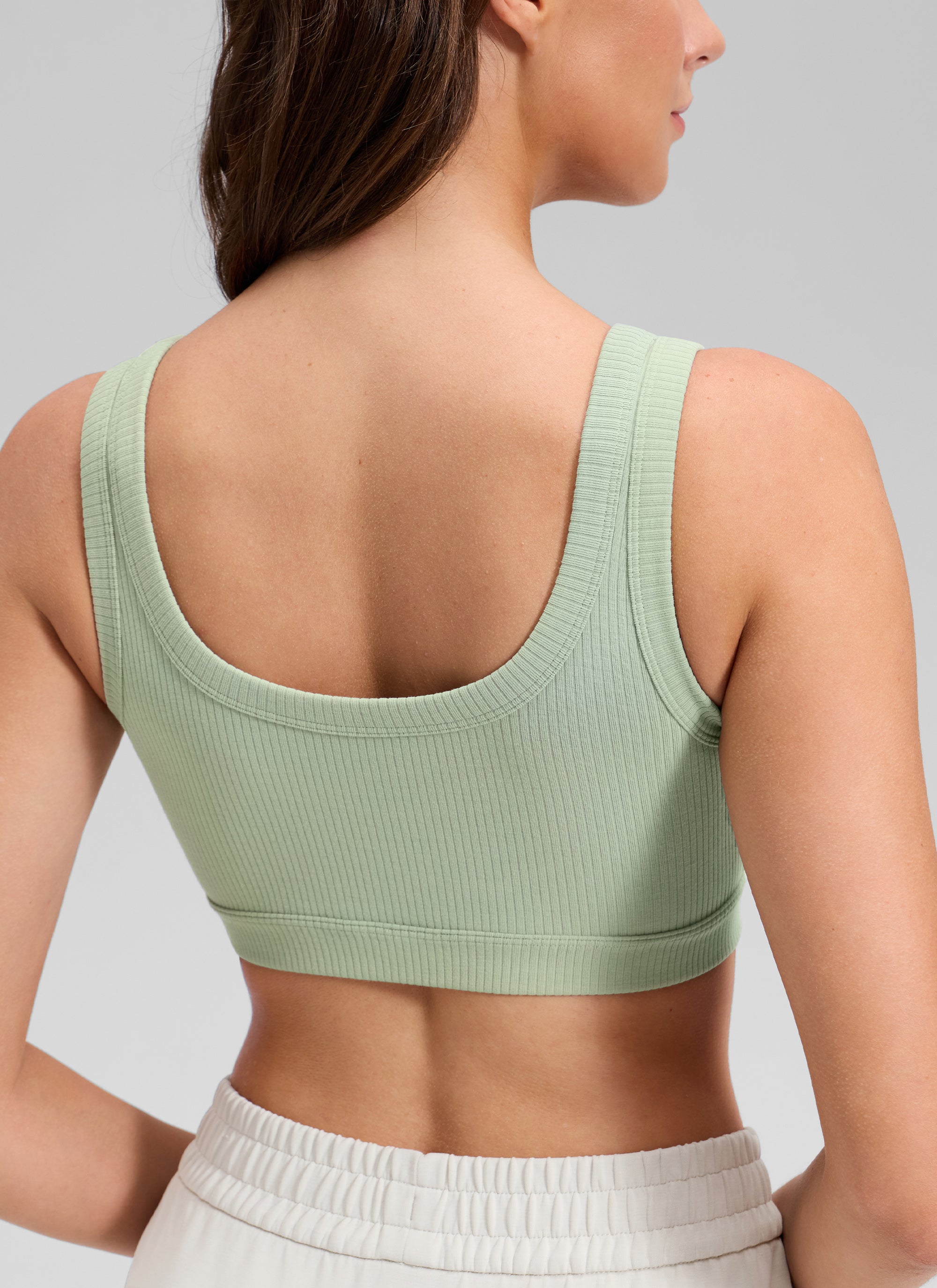 CRZ YOGA Women U Back Wireless Medium Impact Ribbed Sports Bras Fog Green