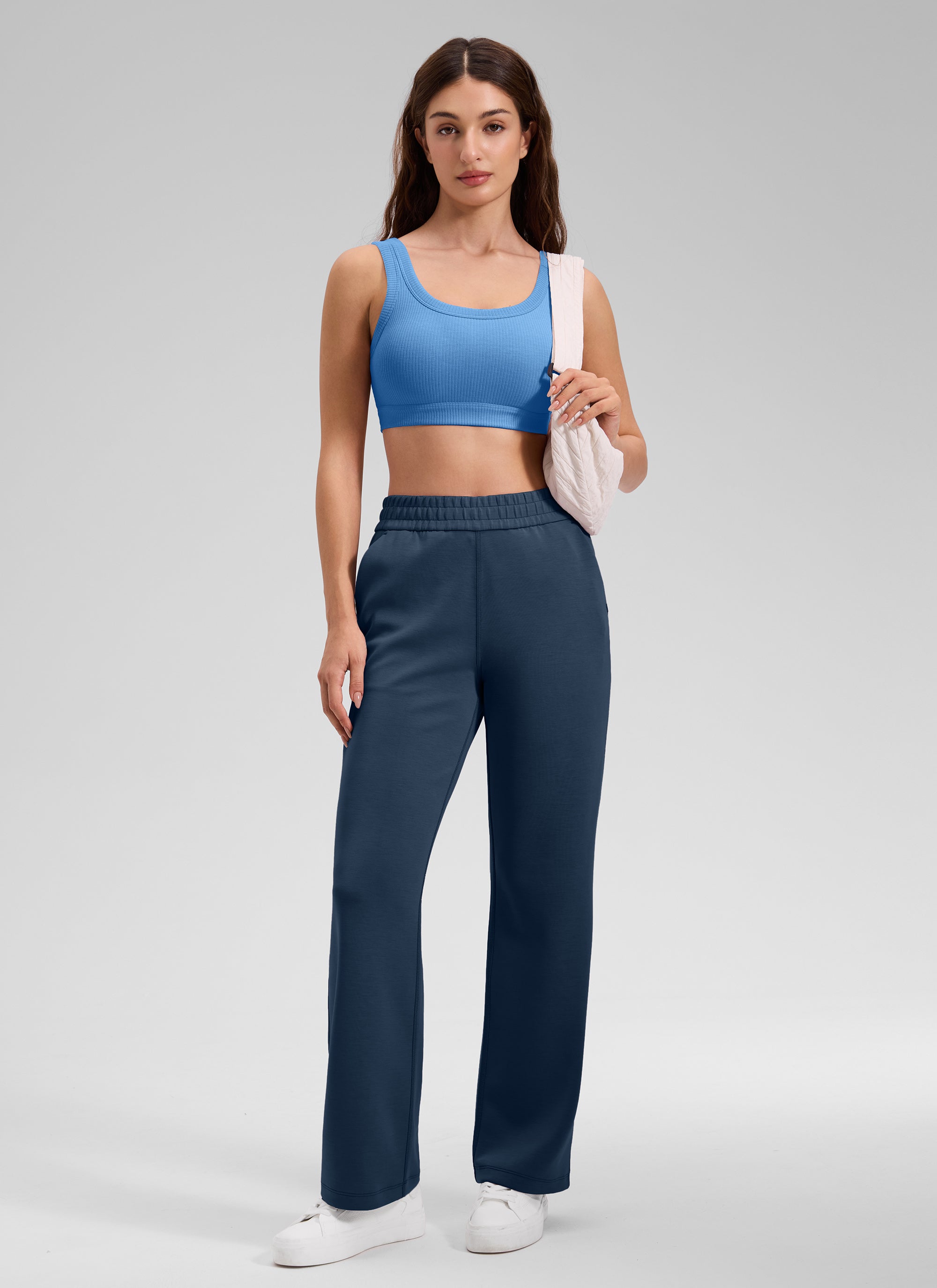 CRZ YOGA Women U Back Wireless Medium Impact Ribbed Sports Bras Party Blue