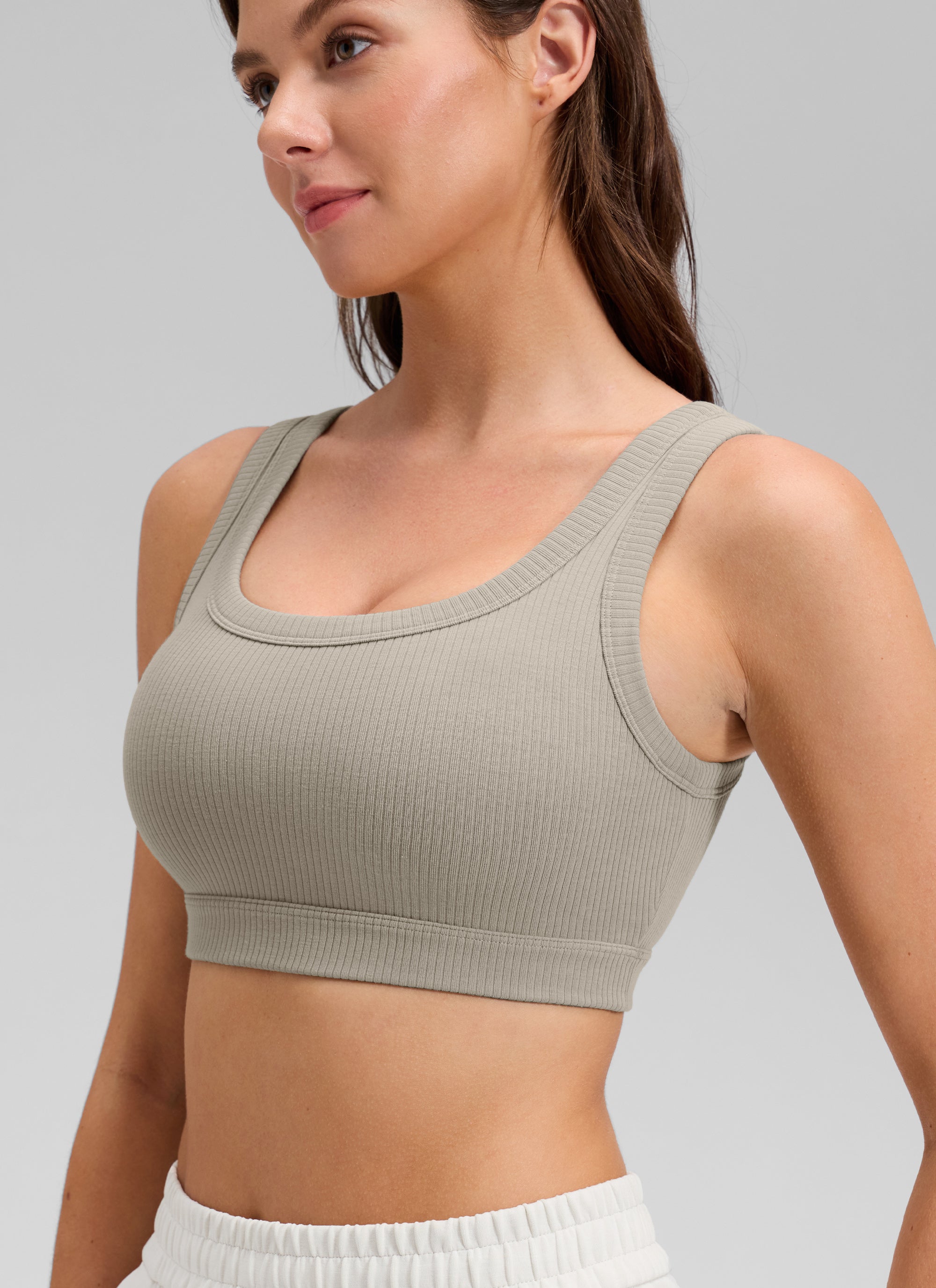 CRZ YOGA Women U Back Wireless Medium Impact Ribbed Sports Bras Warm Ash Grey