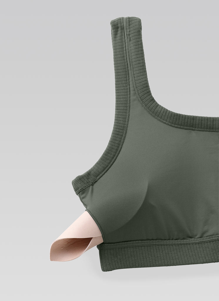 CRZ YOGA Women U Back Wireless Medium Impact Ribbed Sports Bras Grey Sage