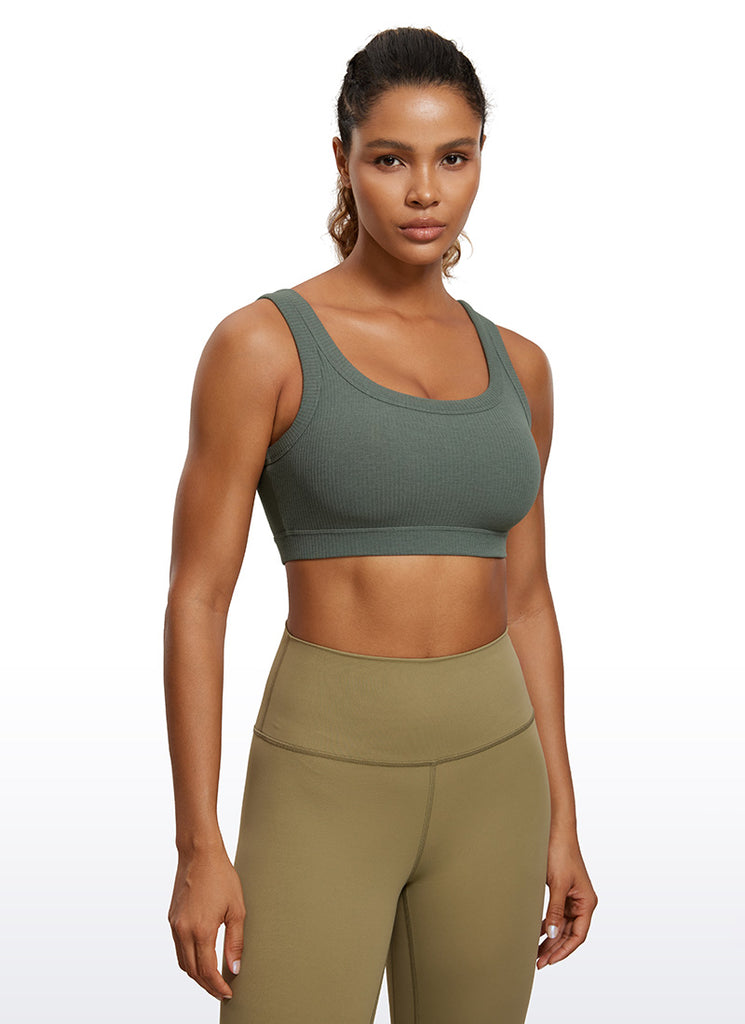 CRZ YOGA Women U Back Wireless Medium Impact Ribbed Sports Bras Grey Sage