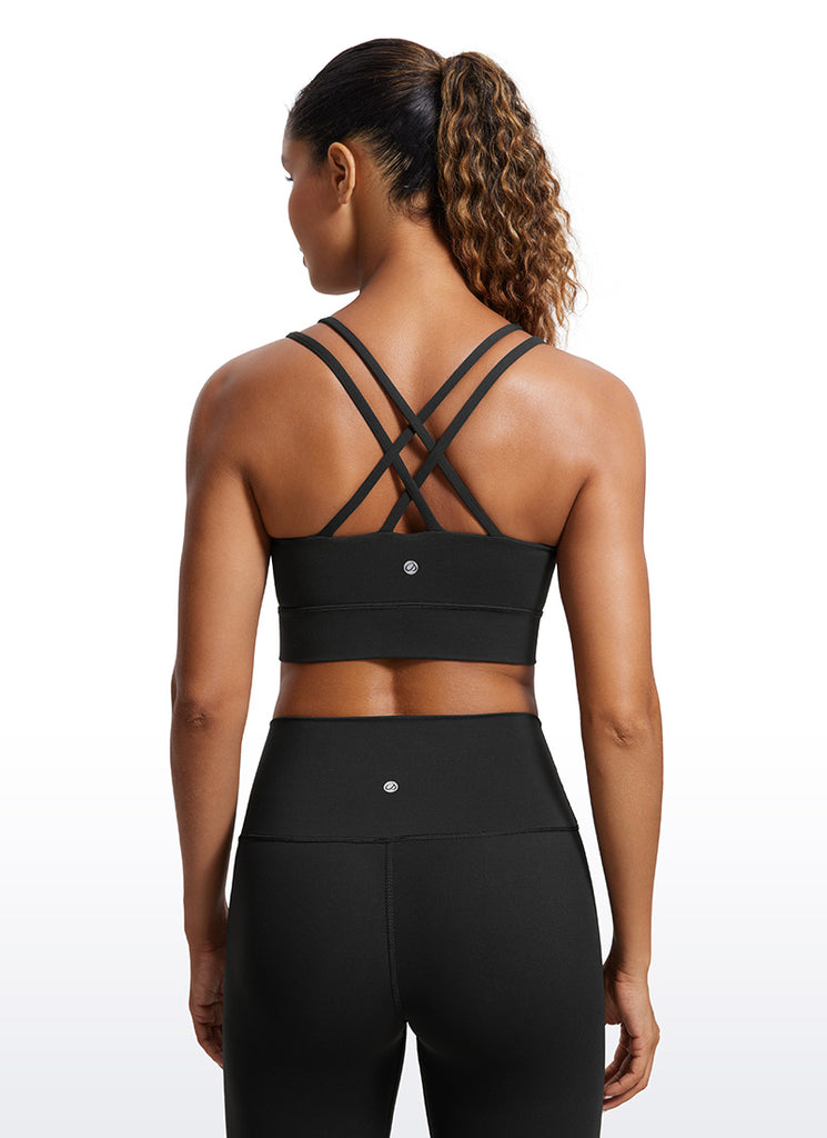 CRZ YOGA Womens Butterluxe Strappy Longline Criss Cross Molded Cup Bra Black