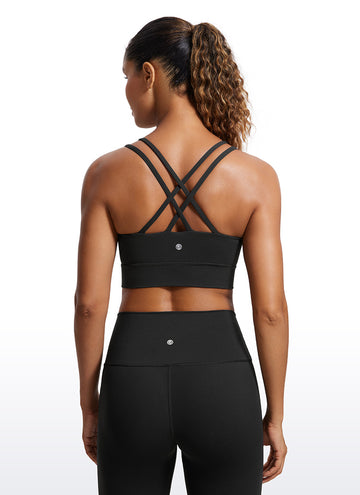 CRZ YOGA Womens Butterluxe Strappy Longline Criss Cross Molded Cup Bra Black