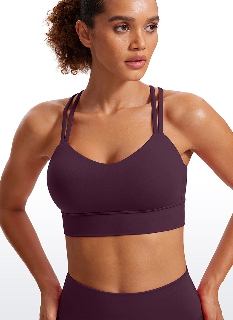 CRZ YOGA Womens Butterluxe Strappy Longline Criss Cross Molded Cup Bra Deep Purple