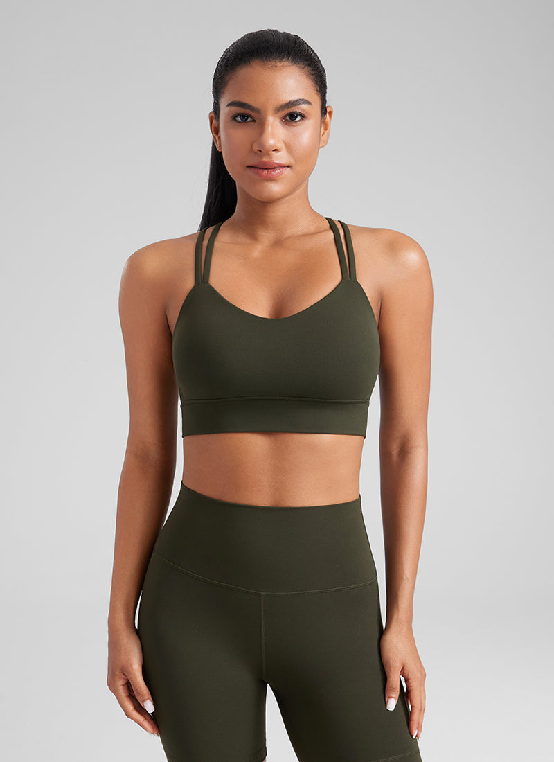 CRZ YOGA Womens Butterluxe Strappy Longline Criss Cross Molded Cup