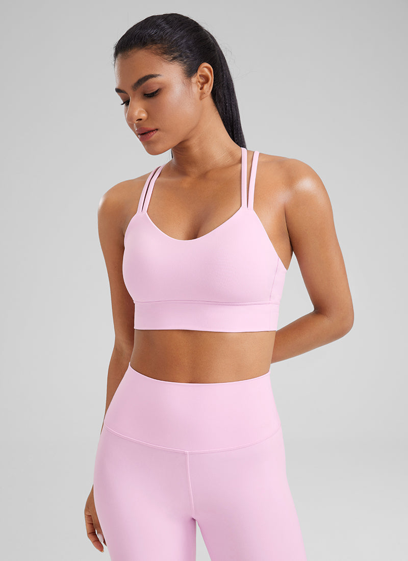 CRZ YOGA Womens Butterluxe Strappy Longline Criss Cross Molded Cup Bra Vita Pink