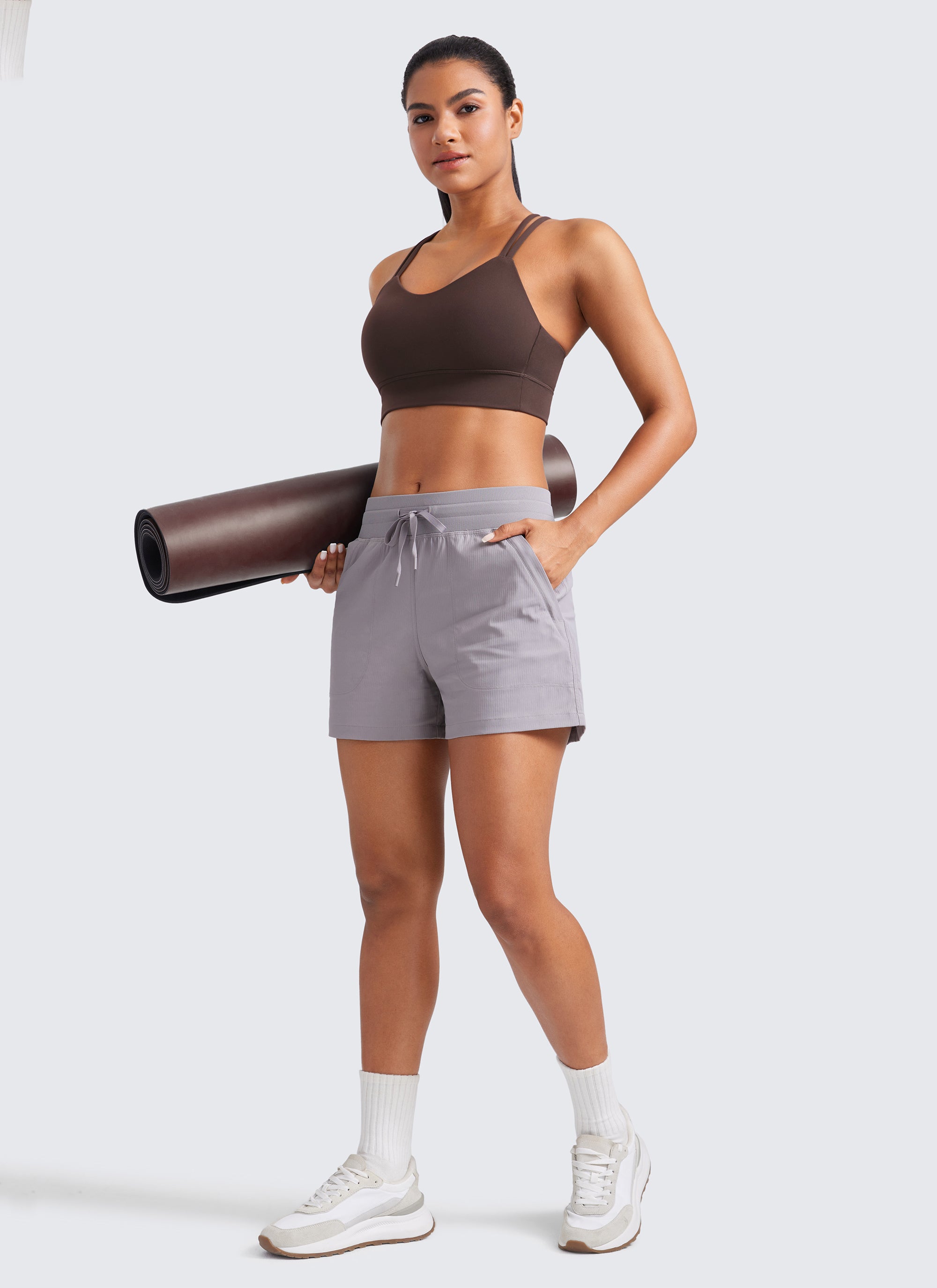 CRZ YOGA Womens Butterluxe Strappy Longline Criss Cross Molded Cup Bra Hot Fudge Brown