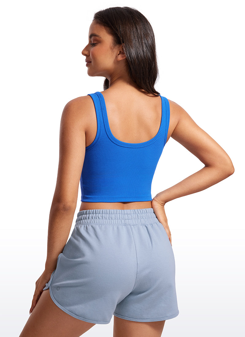 CRZ YOGA Women Longline U Neck Medium Impact Ribbed Sports Bras Sparkle Blue @model_info:Winma
