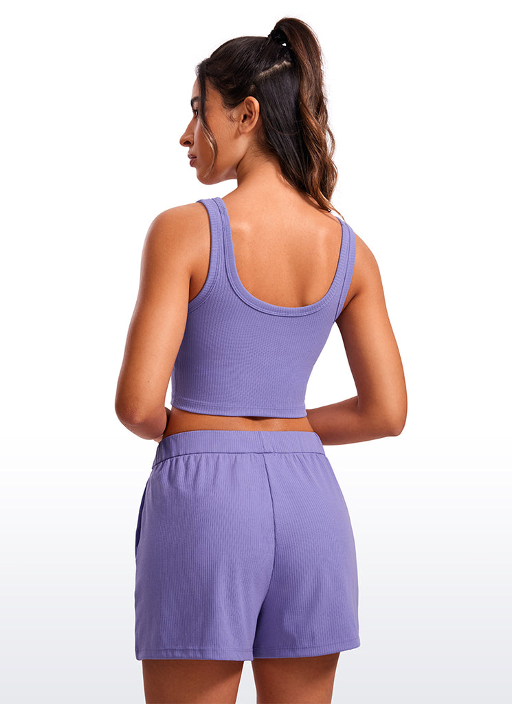 CRZ YOGA Women Longline U Neck Medium Impact Ribbed Sports Bras Grey Sage