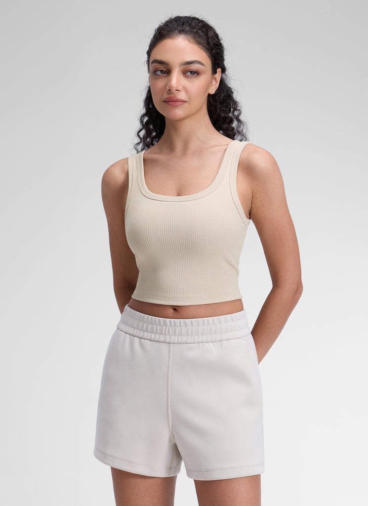 CRZ YOGA Women Longline U Neck Medium Impact Ribbed Sports Bras Cambric Blue