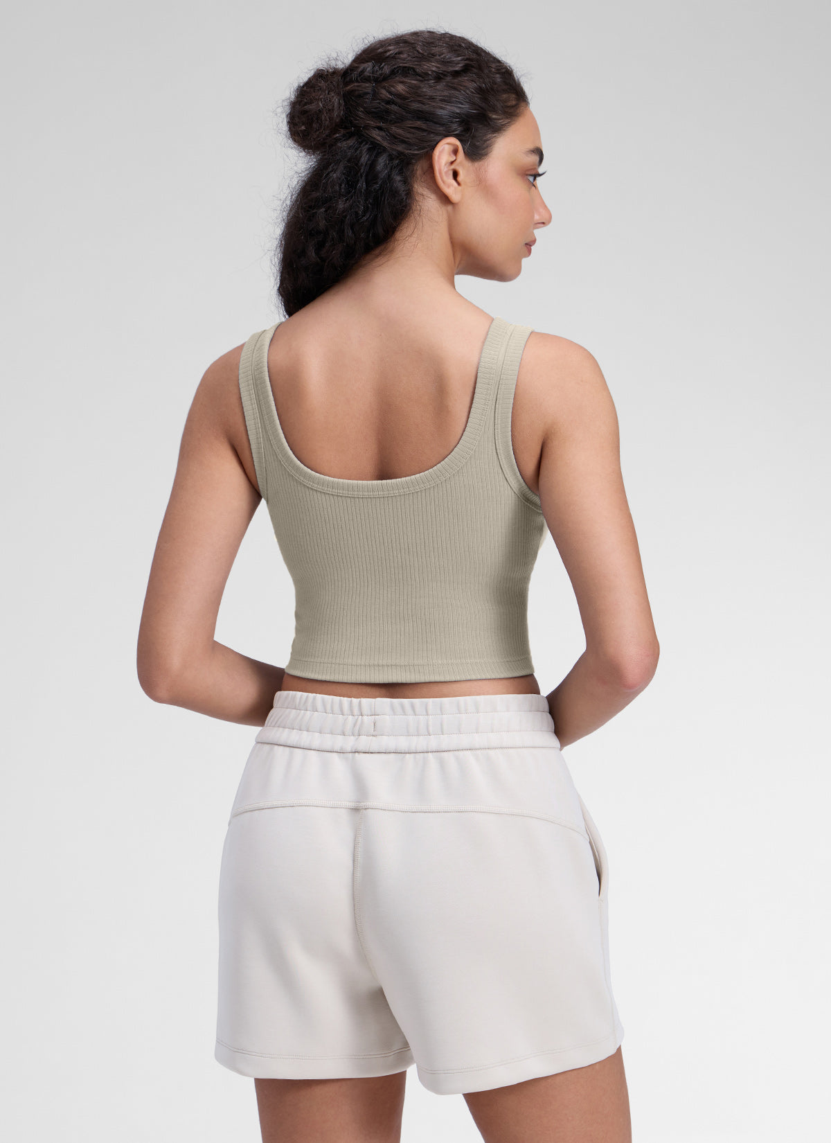 CRZ YOGA Women Longline U Neck Medium Impact Ribbed Sports Bras Warm Ash Grey @model_info:Anano