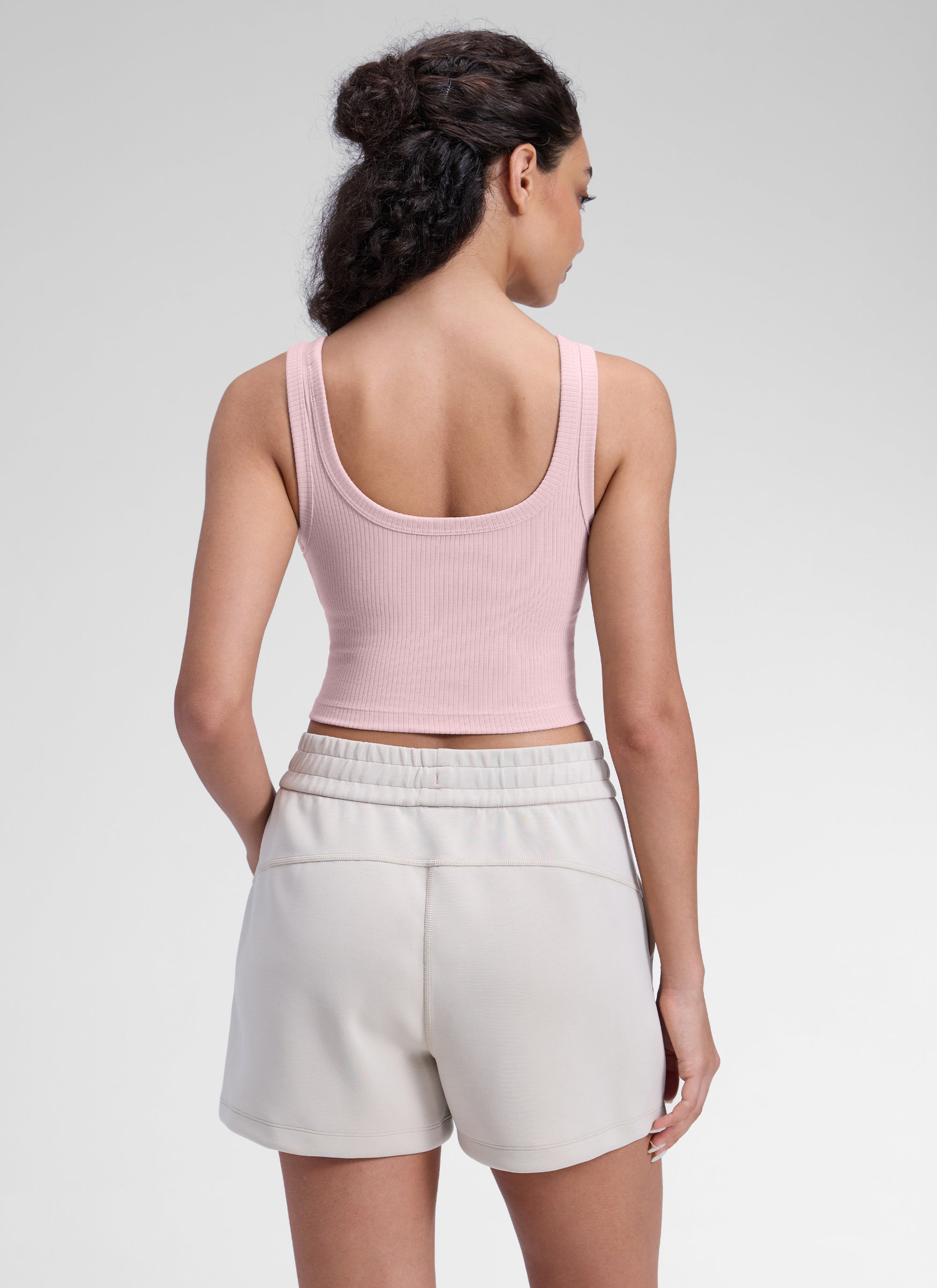 CRZ YOGA Women Longline U Neck Medium Impact Ribbed Sports Bras Pink Haze @model_info:A