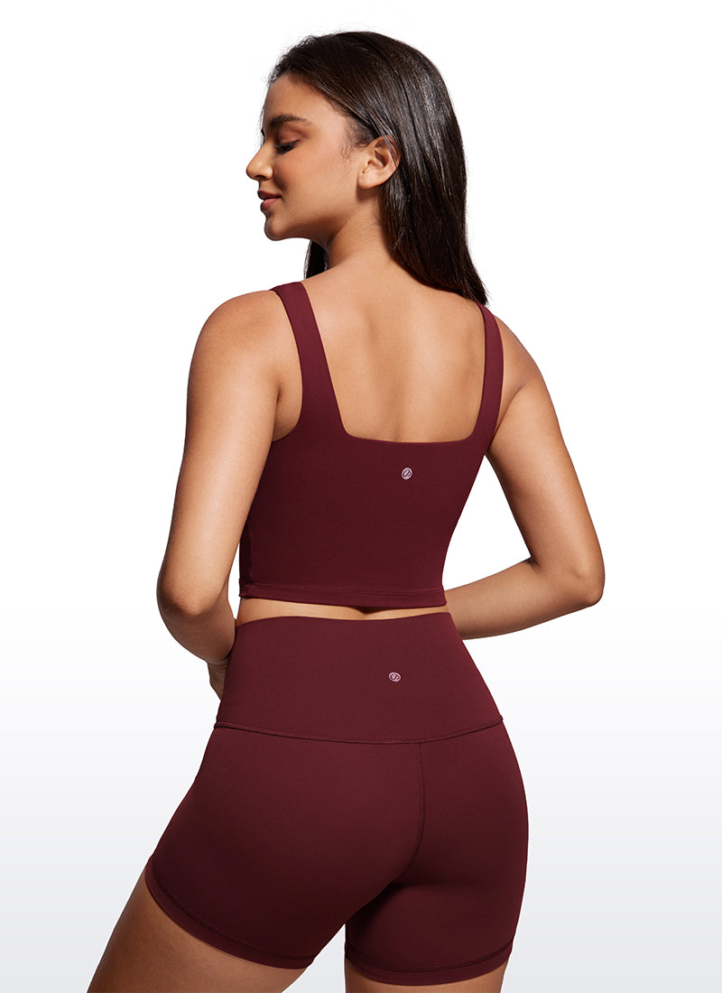 CRZ YOGA Women's Yoga Low Impact Butterluxe Longline Bra Square Neck Hot Fudge Brown
