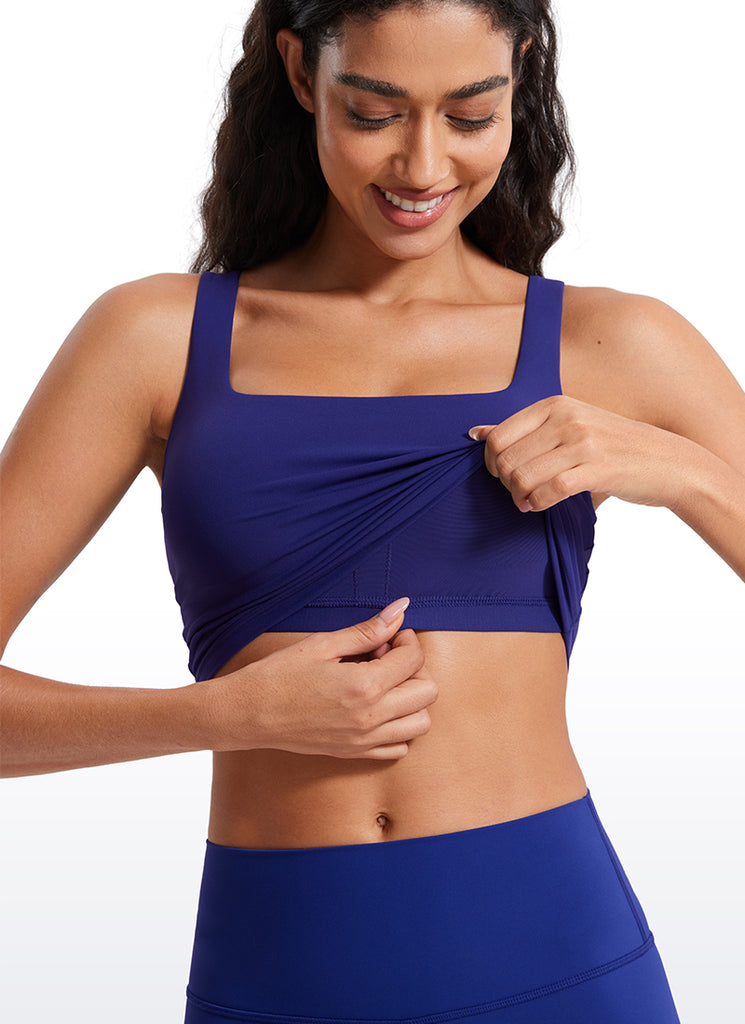 CRZ YOGA Women's Yoga Low Impact Butterluxe Longline Bra Square Neck Larkspur Blue