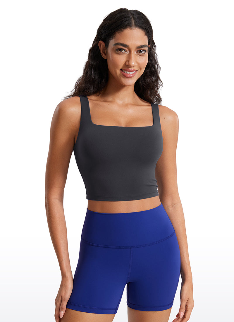 CRZ YOGA Women's Yoga Low Impact Butterluxe Longline Bra Square Neck Red Merlot