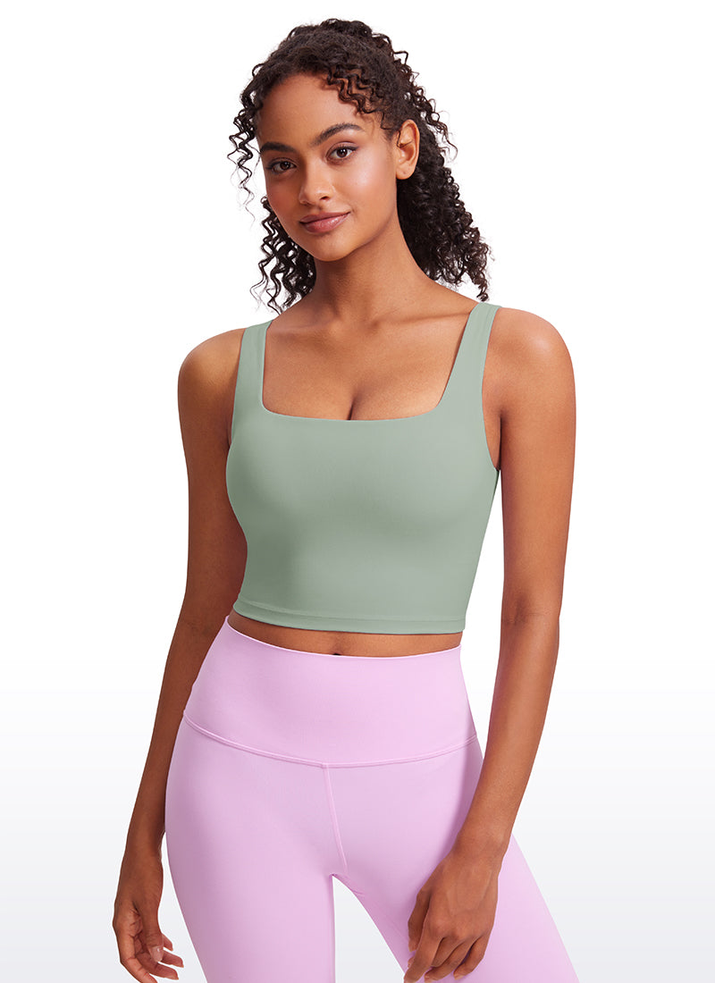 CRZ YOGA Women's Yoga Low Impact Butterluxe Longline Bra Square Neck Mysterious Grey