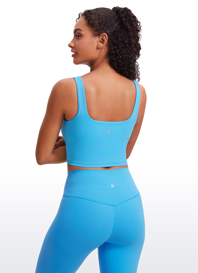 CRZ YOGA Women's Yoga Low Impact Butterluxe Longline Bra Square Neck Kayak Blue