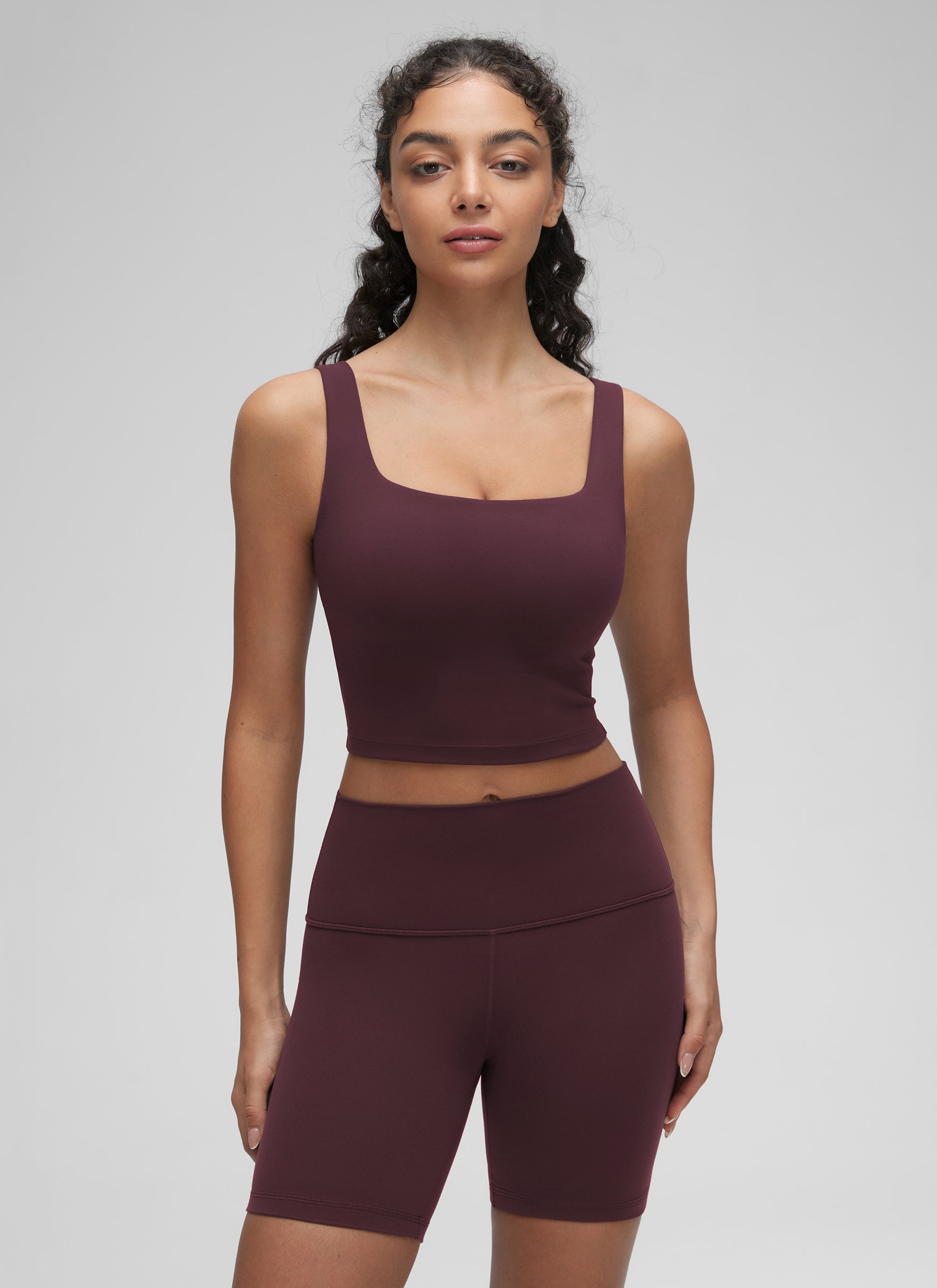 CRZ YOGA Women's Yoga Low Impact Butterluxe Longline Bra Square Neck Ripe Plum