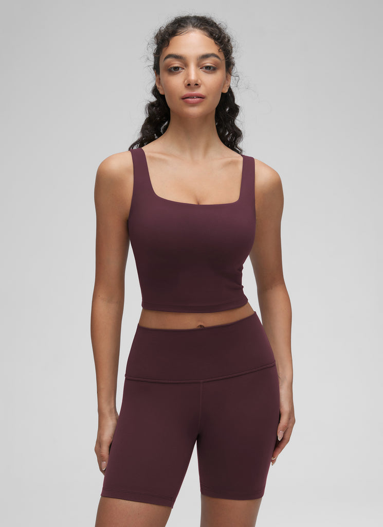 CRZ YOGA Women's Yoga Low Impact Butterluxe Longline Bra Square Neck Black Tie Dye Flowers