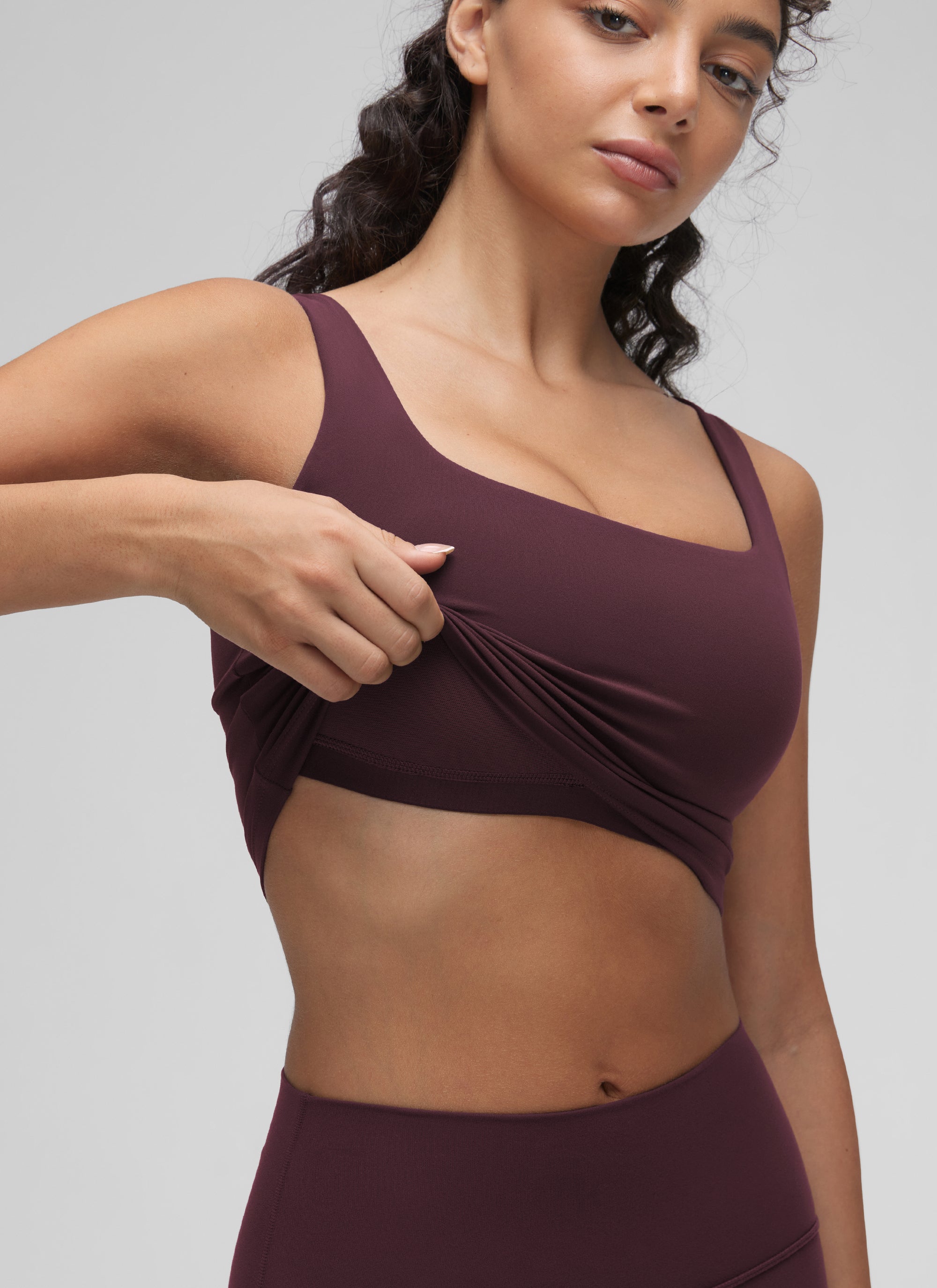 CRZ YOGA Women's Yoga Low Impact Butterluxe Longline Bra Square Neck Ripe Plum