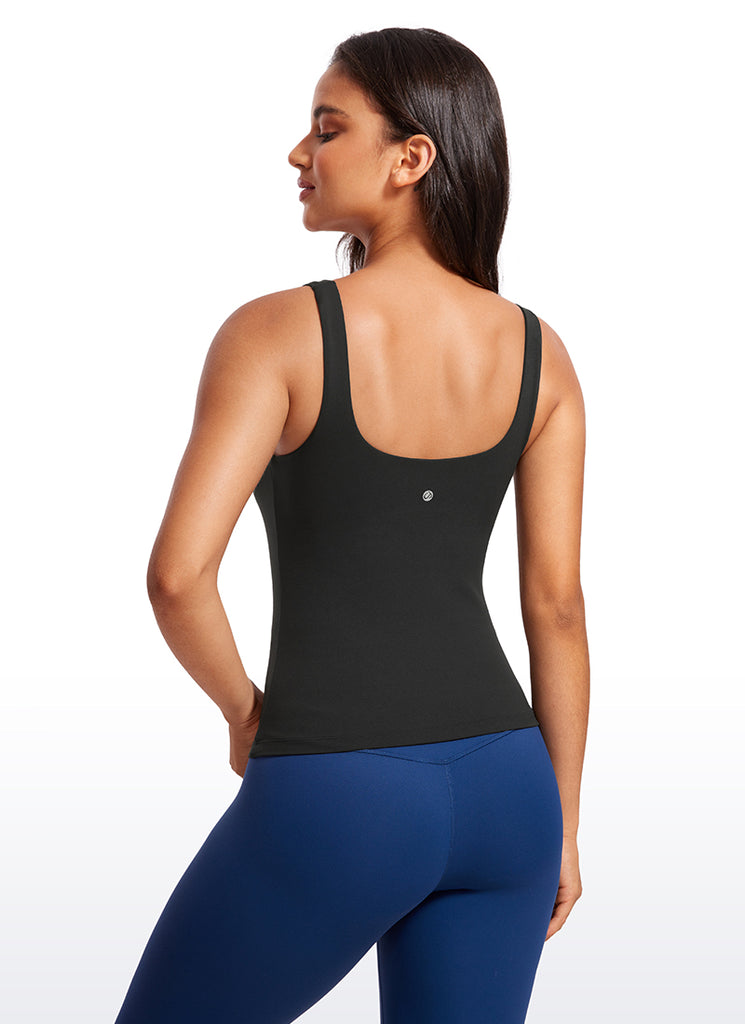 CRZ YOGA Women's SlimFit Tops Butterluxe Built-in Bra U Neck Tanks Hot Fudge Brown