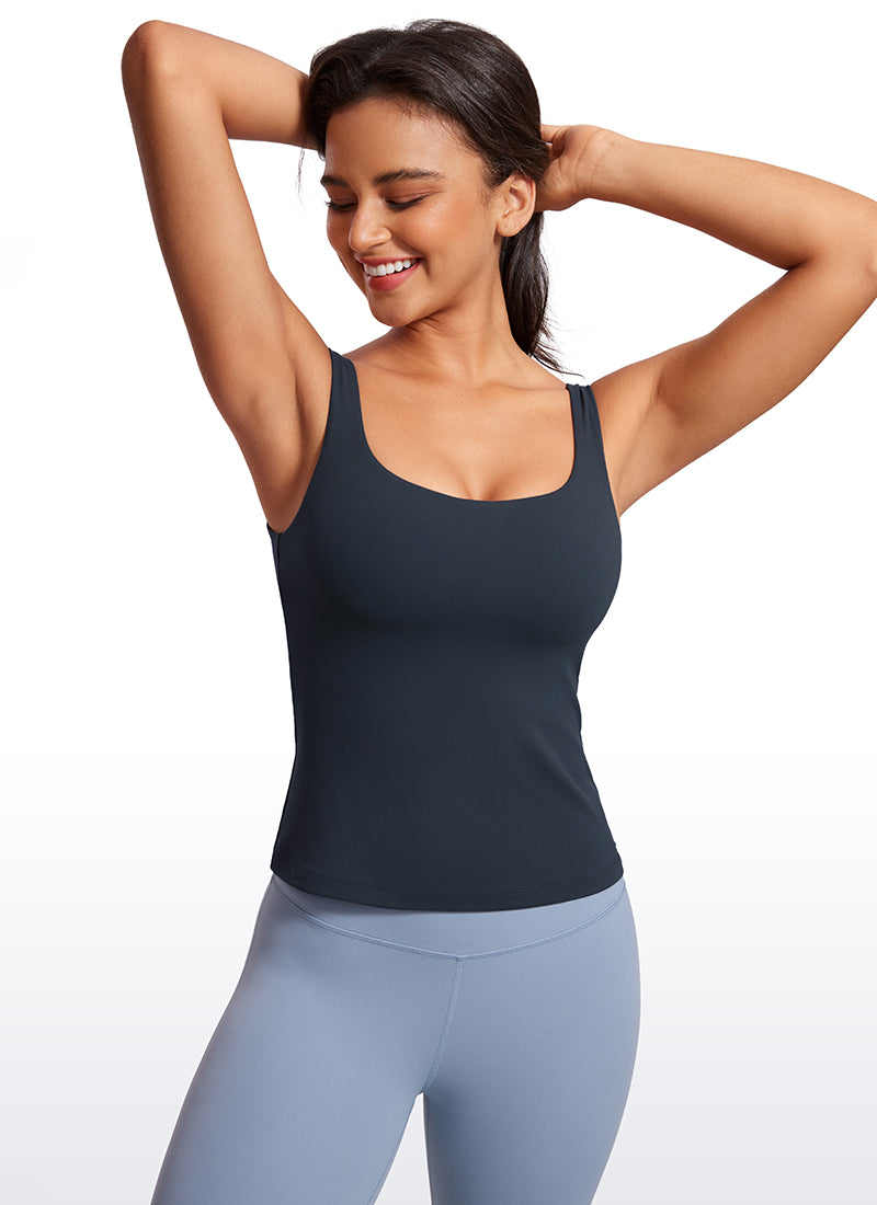 CRZ YOGA Women's SlimFit Tops Butterluxe Built-in Bra U Neck Tanks Black
