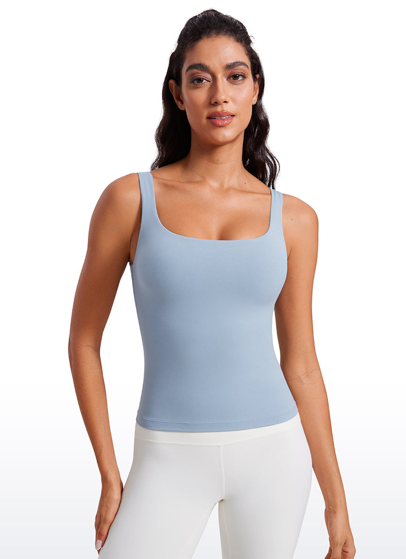CRZ YOGA Women's SlimFit Tops Butterluxe Built-in Bra U Neck Tanks White