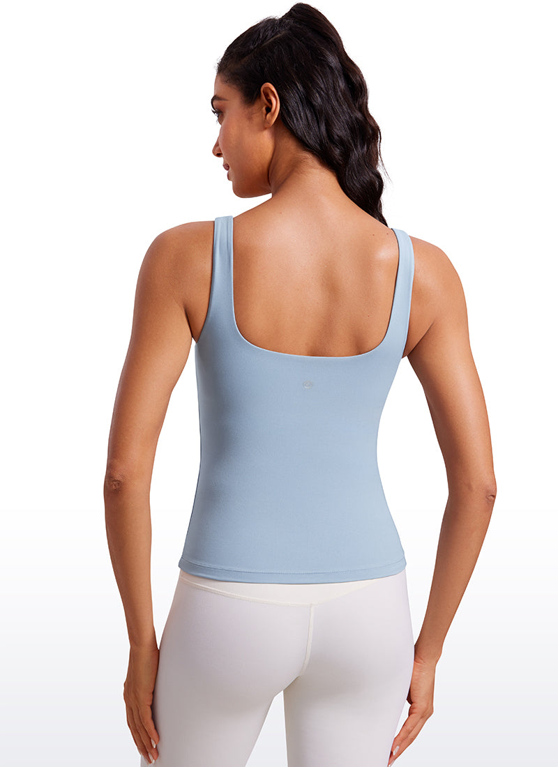 CRZ YOGA Women's SlimFit Tops Butterluxe Built-in Bra U Neck Tanks White