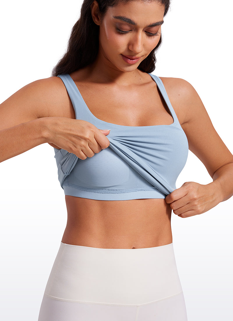 CRZ YOGA Women's SlimFit Tops Butterluxe Built-in Bra U Neck Tanks True Navy