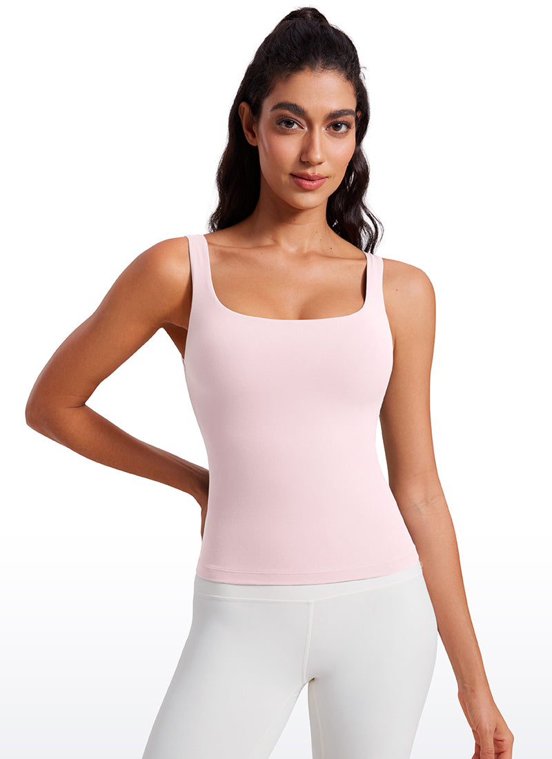 CRZ YOGA Women's SlimFit Tops Butterluxe Built-in Bra U Neck Tanks True Navy