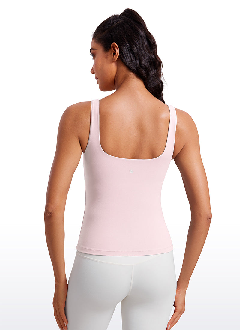 CRZ YOGA Women's SlimFit Tops Butterluxe Built-in Bra U Neck Tanks True Navy