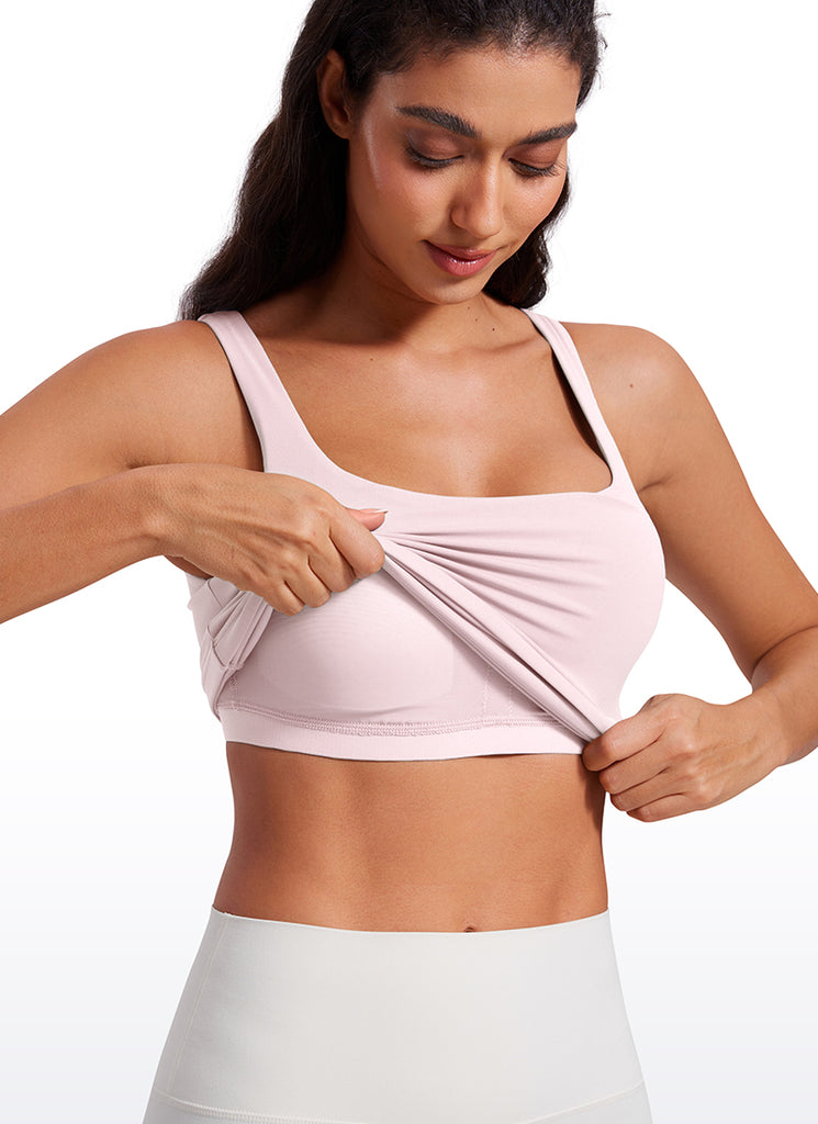 CRZ YOGA Women's SlimFit Tops Butterluxe Built-in Bra U Neck Tanks White