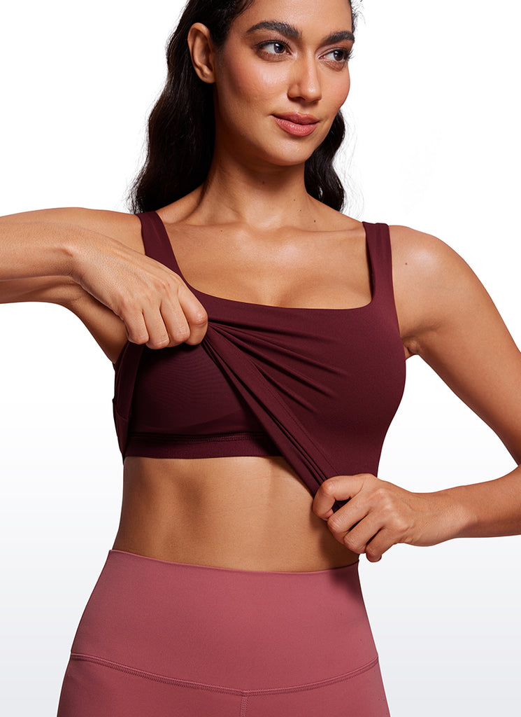 CRZ YOGA Women's SlimFit Tops Butterluxe Built-in Bra U Neck Tanks Red Merlot