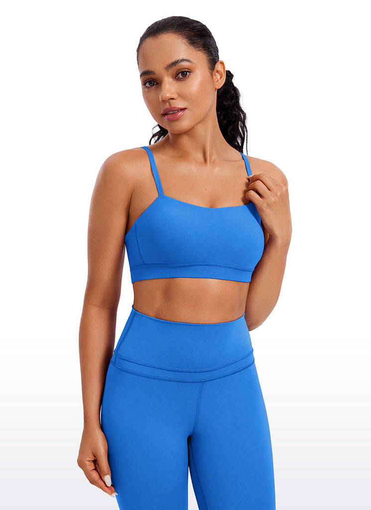 CRZ YOGA Womens Butterluxe  Adjustable Spaghetti Thin Strap Sports Bra Sparkle Blue