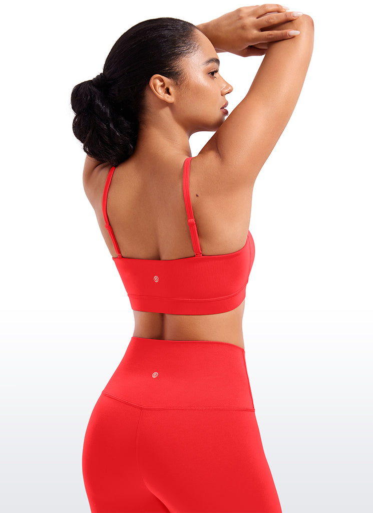 CRZ YOGA Womens Butterluxe  Adjustable Spaghetti Thin Strap Sports Bra Deep Red